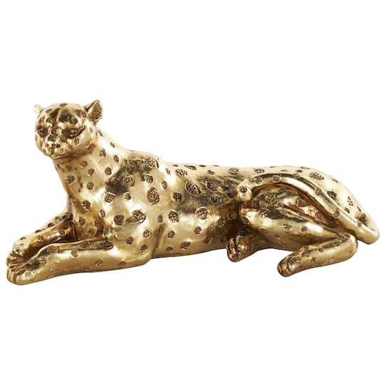 7.75" Gold Resin Laying Leopard Sculpture with Textured Spots